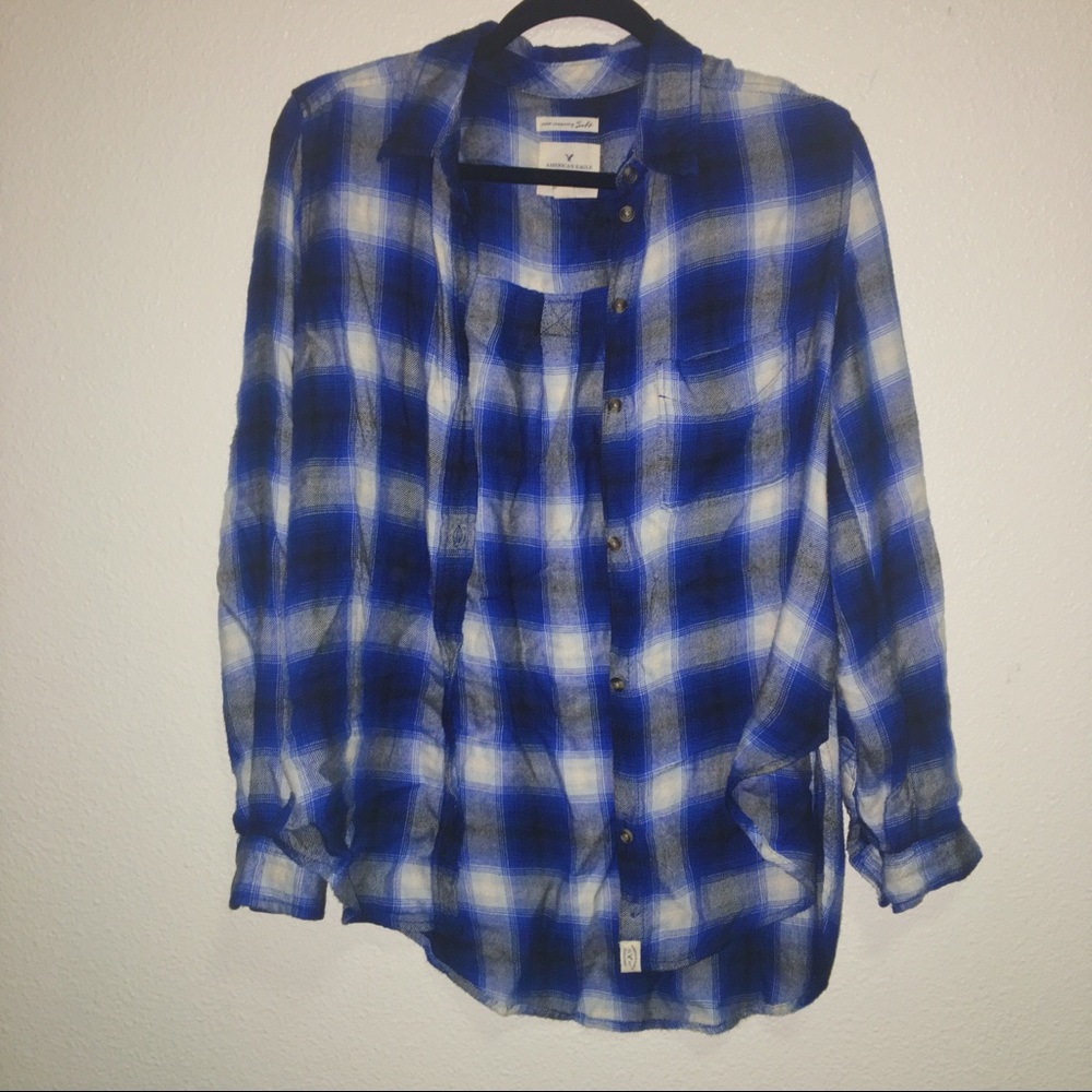 Blue American Eagle Plaid Flannel